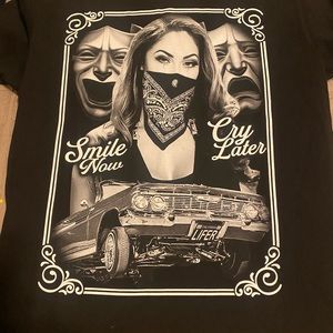Smile Now Cry Later Old School Lowrider Clown Tears Bandana Shirt Sz XL To XXL